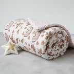 Rainbow Meadow print hand block-printed reversible cotton voile kids quilt (razai) – additional detail
