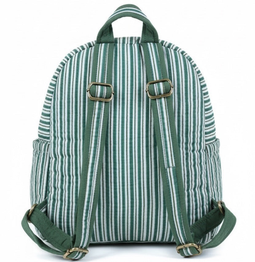 Green Stripe print hand block-printed cotton kids backpack – additional angle