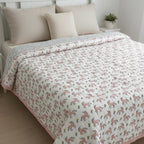 Blush Pony print hand block-printed reversible cotton voile kids quilt (razai) – hero/folded