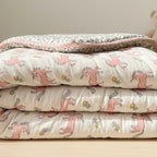 Blush Pony print hand block-printed reversible cotton voile kids quilt (razai) – reverse side
