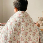 Blush Pony print hand block-printed reversible cotton voile kids quilt (razai) – additional lifestyle