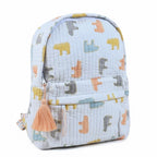 Pastel Bear print hand block-printed cotton kids backpack – flat front, studio