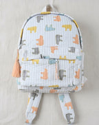 Pastel Bear print hand block-printed cotton kids backpack – additional detail