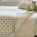 Frog Pond print hand block-printed reversible cotton voile kids quilt (razai) – hero/folded