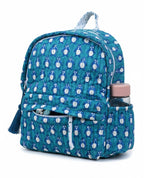 Penguin print hand block-printed cotton kids backpack – additional angle