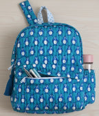 Penguin print hand block-printed cotton kids backpack – additional detail