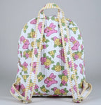 Bunny Floral print hand block-printed cotton kids backpack – flat front, studio