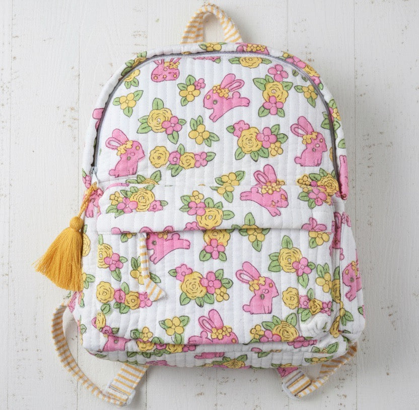 Bunny Floral print hand block-printed cotton kids backpack – additional angle