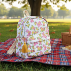 Bunny Floral print hand block-printed cotton kids backpack – additional detail