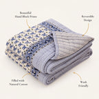 PEXX blue tiger print reversible cotton baby quilt, 100 x 100 cm — reversible and features