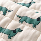PEXX green dachshund print reversible cotton baby quilt, 100 x 100 cm — dachshund print close up