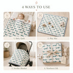 PEXX green dachshund print reversible cotton baby quilt, 100 x 100 cm — four ways to use