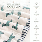 PEXX green dachshund print reversible cotton baby quilt, 100 x 100 cm — cotton material detail