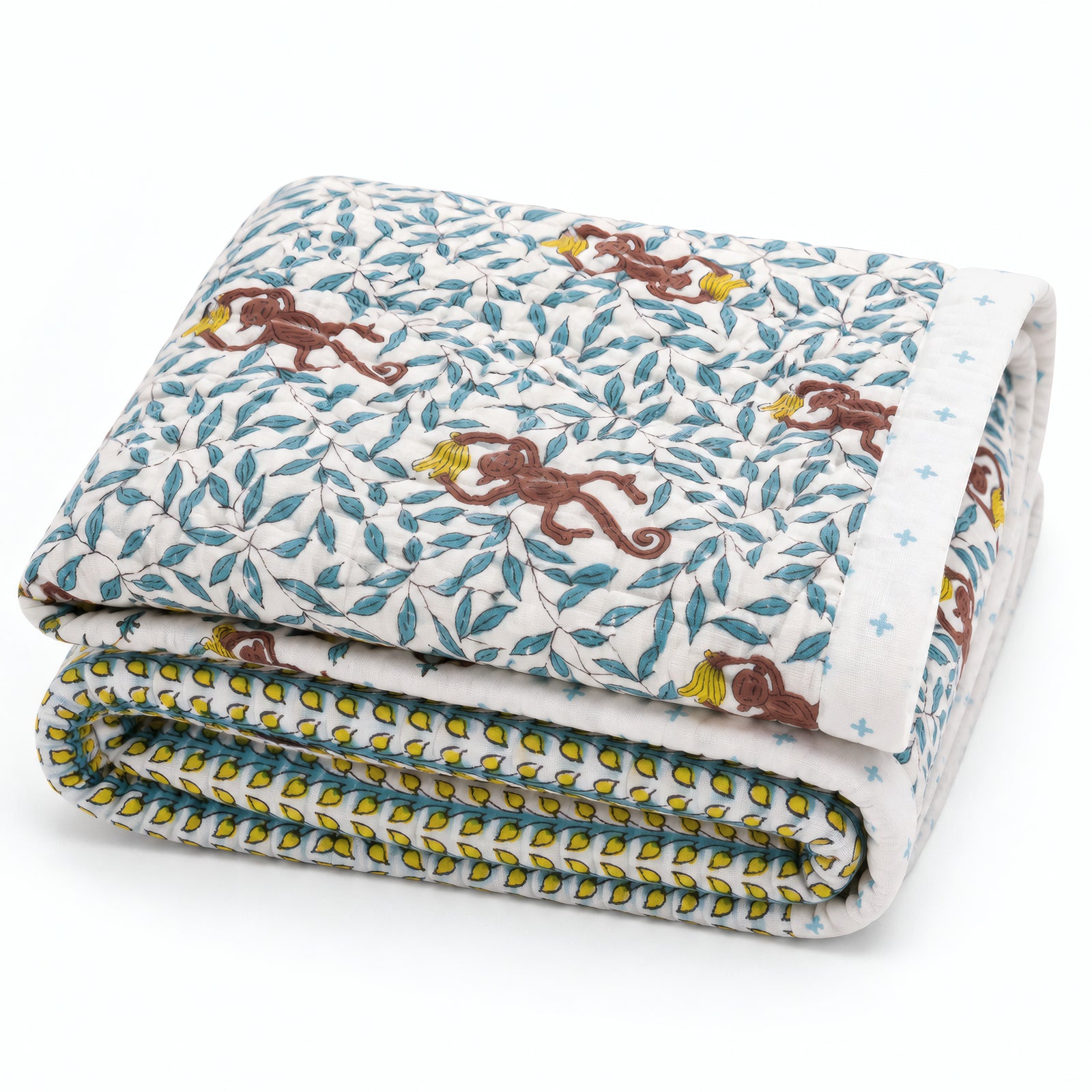 PEXX monkey print reversible cotton baby quilt, 100 x 100 cm — folded quilt