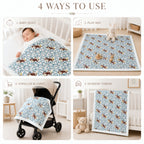 PEXX monkey print reversible cotton baby quilt, 100 x 100 cm — four ways to use
