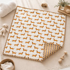 PEXX orange dachshund print reversible cotton baby quilt, 100 x 100 cm — hero full quilt