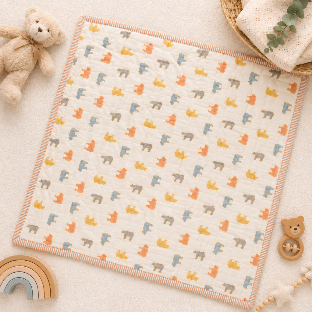 PEXX bear print reversible cotton baby quilt, 100 x 100 cm — hero full quilt