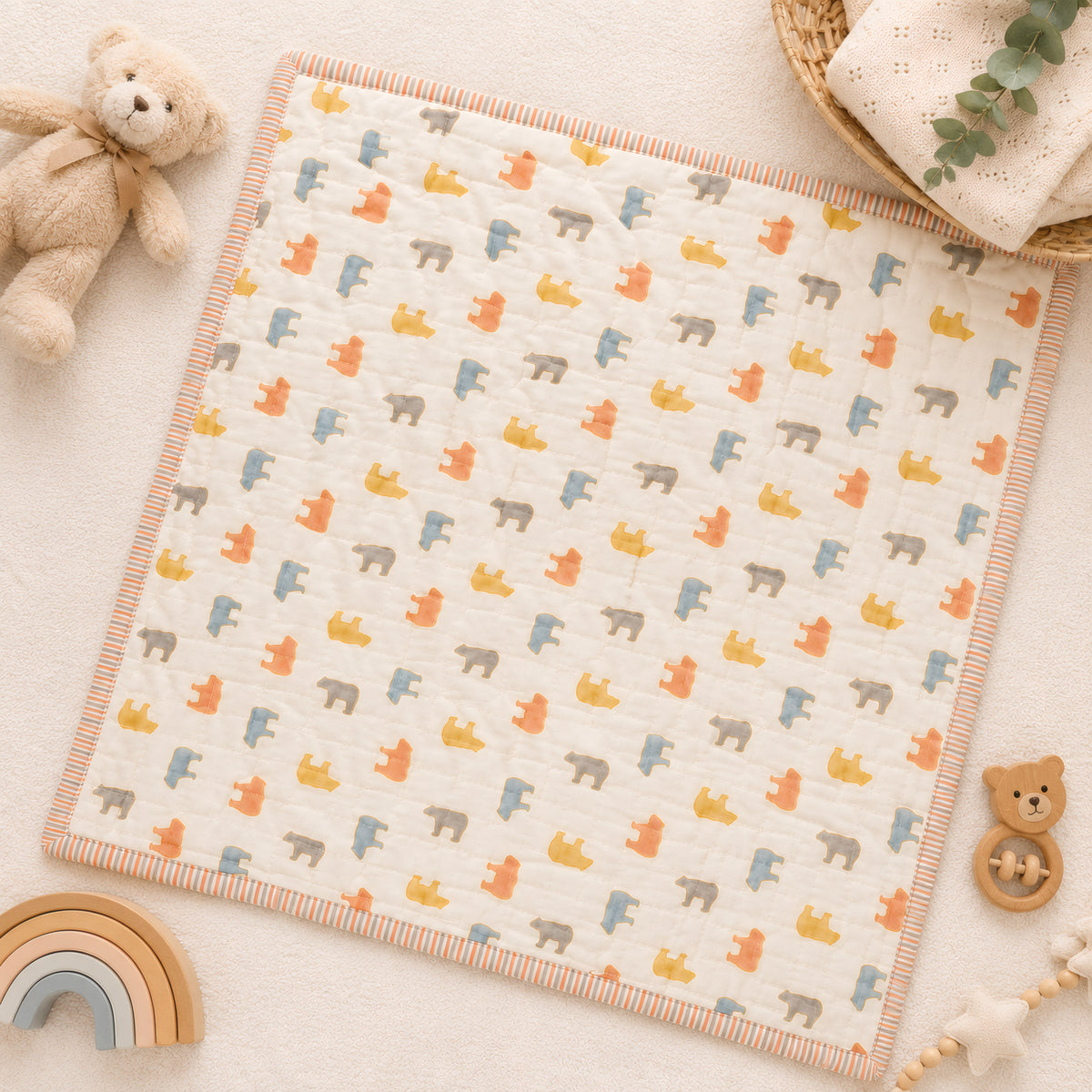 PEXX bear print reversible cotton baby quilt, 100 x 100 cm — hero full quilt