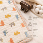 PEXX bear print reversible cotton baby quilt, 100 x 100 cm — hand block print detail