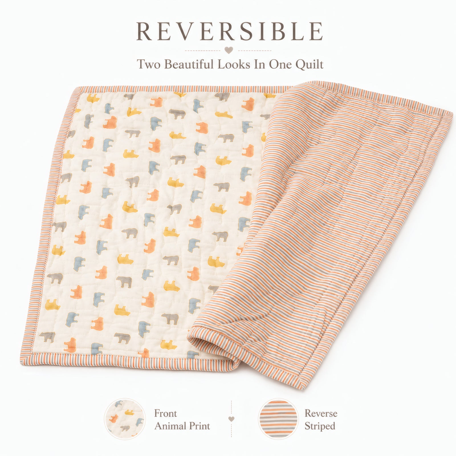 PEXX bear print reversible cotton baby quilt, 100 x 100 cm — reversible design