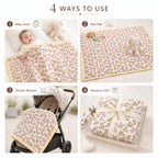 PEXX bunny floral print reversible cotton baby quilt, 100 x 100 cm — four ways to use