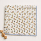 Unicorn & Dolphin print hand block-printed cotton muslin baby swaddle set – print A flat lay