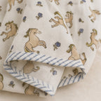 Unicorn & Dolphin print hand block-printed cotton muslin baby swaddle set – print A detail