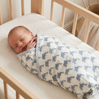Bear & Circus Animal print hand block-printed cotton muslin baby swaddle set – print B on-baby