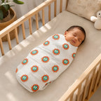 Sunburst & Polka Dot print hand block-printed cotton muslin baby swaddle set – hero – set together