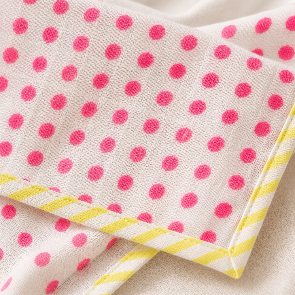 Sunburst & Polka Dot print hand block-printed cotton muslin baby swaddle set – print B detail