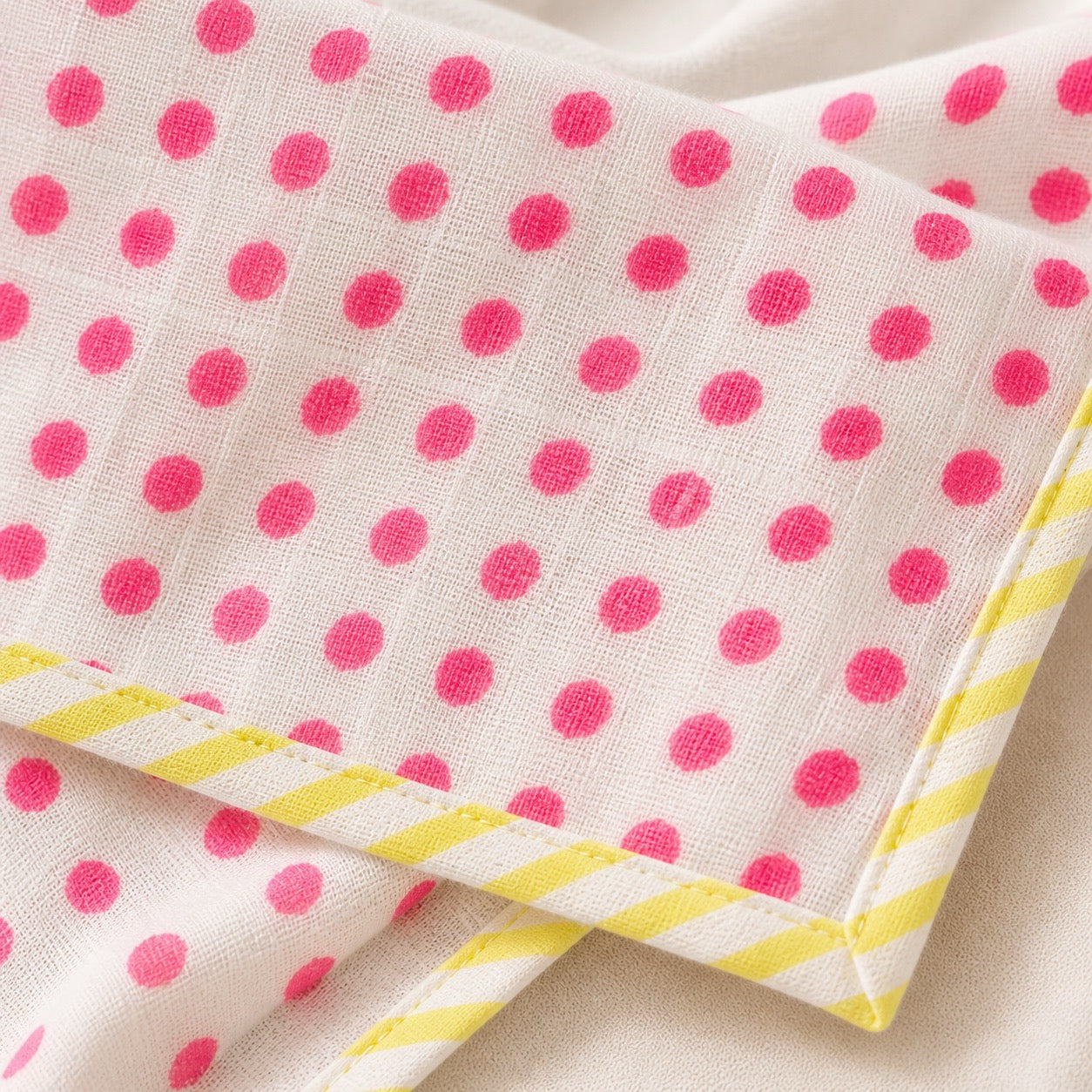 Sunburst & Polka Dot print hand block-printed cotton muslin baby swaddle set – print B detail