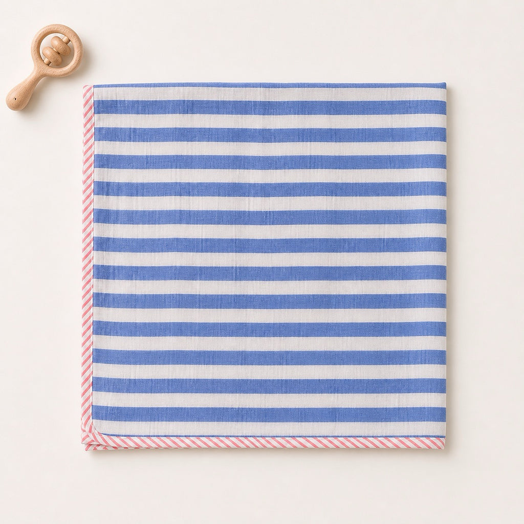 Bunny Floral & Stripe print hand block-printed cotton muslin baby swaddle set – set together, alt view