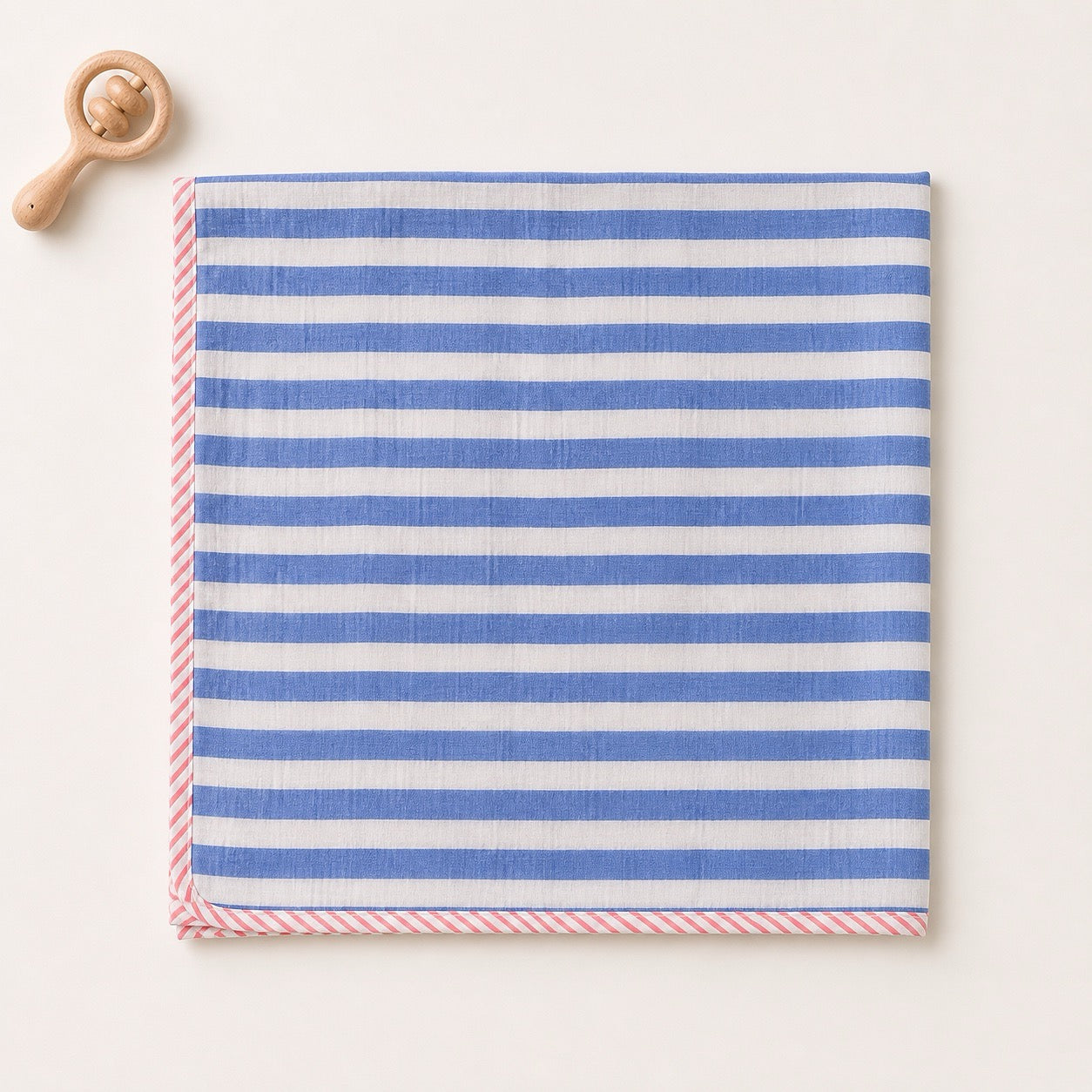 Bunny Floral & Stripe print hand block-printed cotton muslin baby swaddle set – set together, alt view