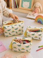 PEXX blue dino print hand block-printed toiletry pouch set of 3 — stationery and toy use
