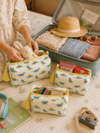 PEXX blue dino print hand block-printed toiletry pouch set of 3 — travel packing use