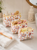 PEXX rainbow butterfly print hand block-printed toiletry pouch set of 3 — bathroom toiletry use