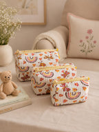 PEXX rainbow butterfly print hand block-printed toiletry pouch set of 3 — styled nested set
