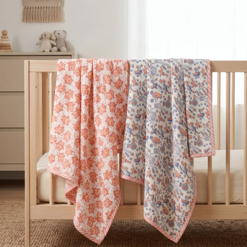 Bear & Circus Animal print hand block-printed cotton muslin baby swaddle set