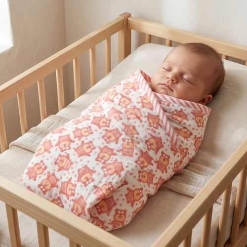 Bear & Circus Animal print hand block-printed cotton muslin baby swaddle set