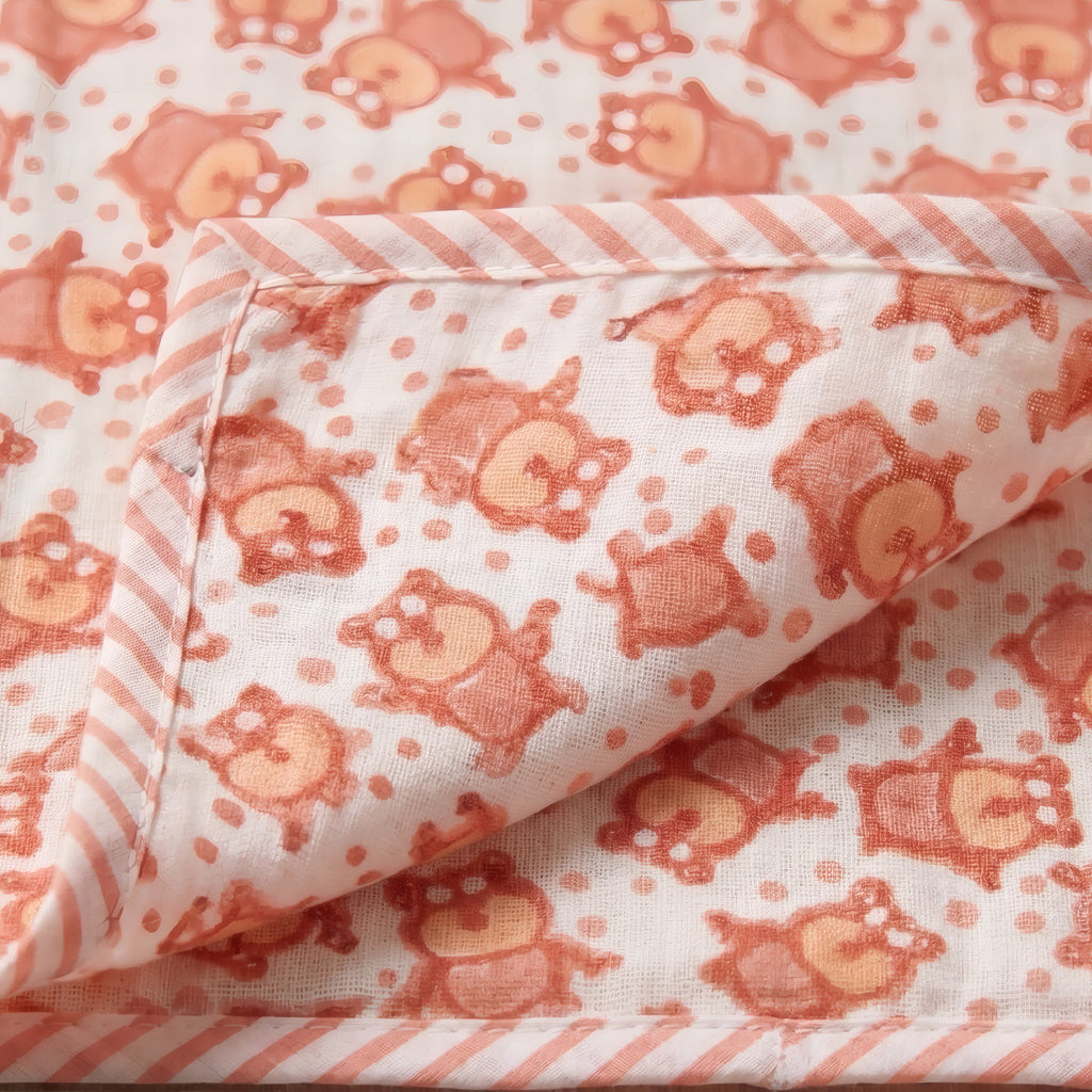Bear & Circus Animal print hand block-printed cotton muslin baby swaddle set