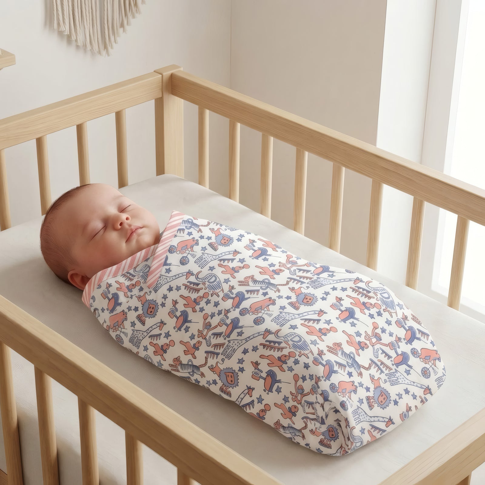 Bear & Circus Animal print hand block-printed cotton muslin baby swaddle set