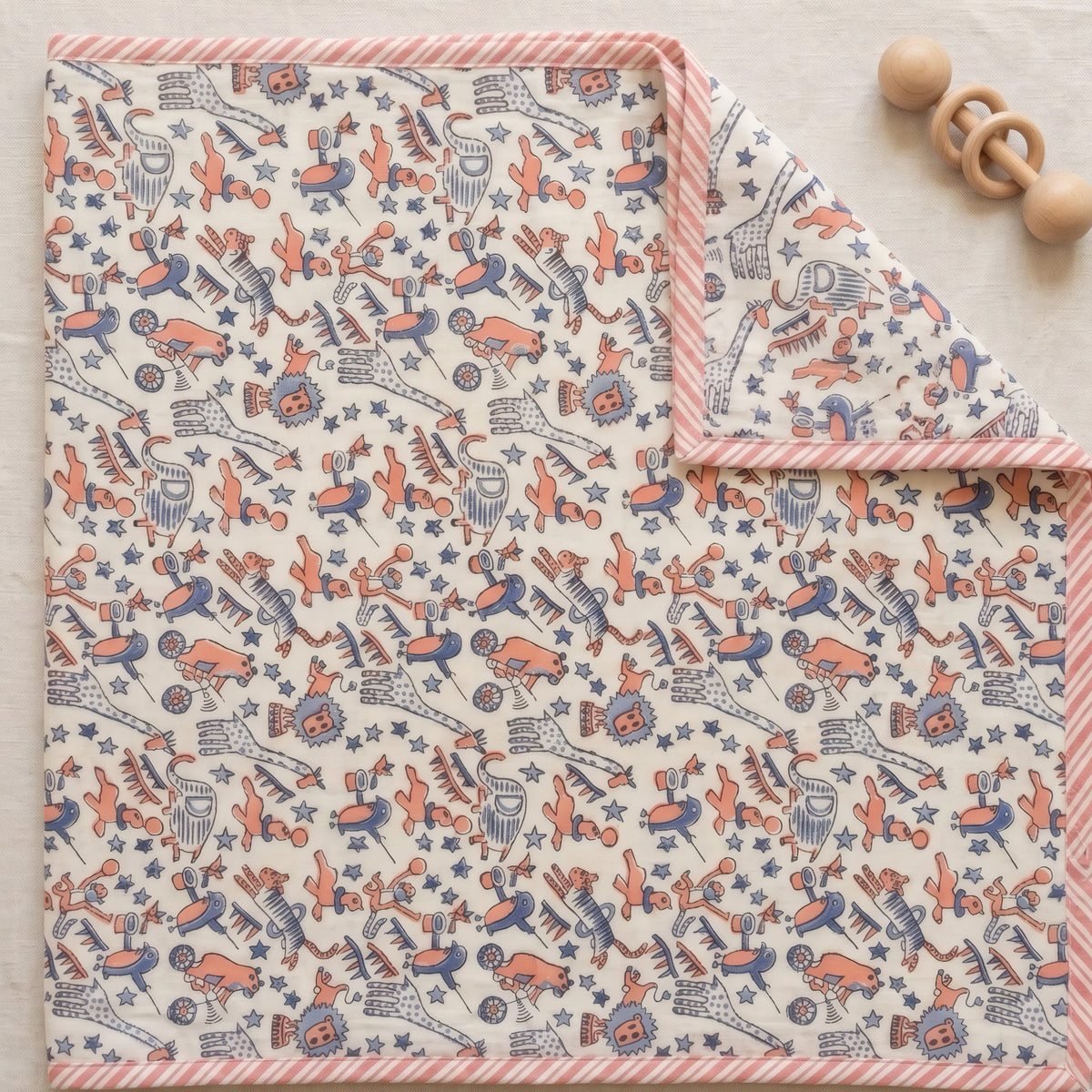 Bear & Circus Animal print hand block-printed cotton muslin baby swaddle set