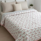 Blush Pony print hand block-printed reversible cotton voile kids quilt (razai) – hero/folded