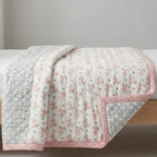 Blush Pony print hand block-printed reversible cotton voile kids quilt (razai) – lifestyle - bed