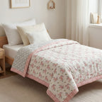 Blush Pony print hand block-printed reversible cotton voile kids quilt (razai) – lifestyle - play mat