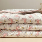 Blush Pony print hand block-printed reversible cotton voile kids quilt (razai) – reverse side