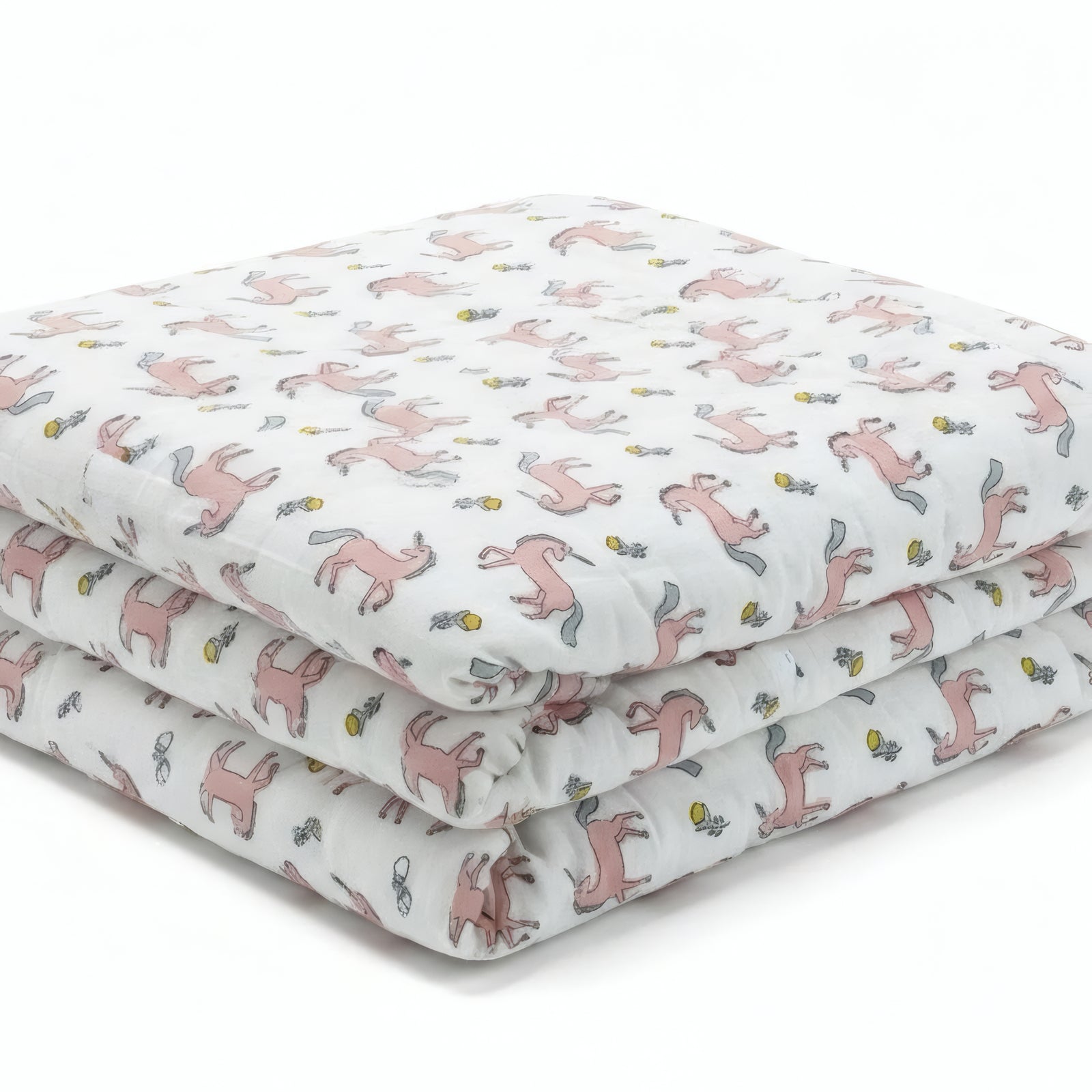 Blush Pony print hand block-printed reversible cotton voile kids quilt (razai) – additional detail
