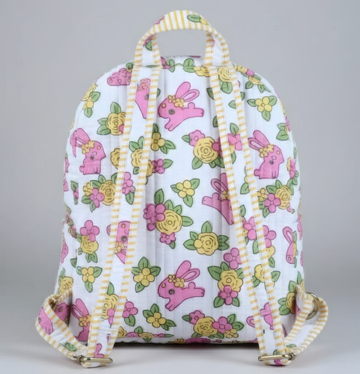Bunny Floral print hand block-printed cotton kids backpack – flat front, studio