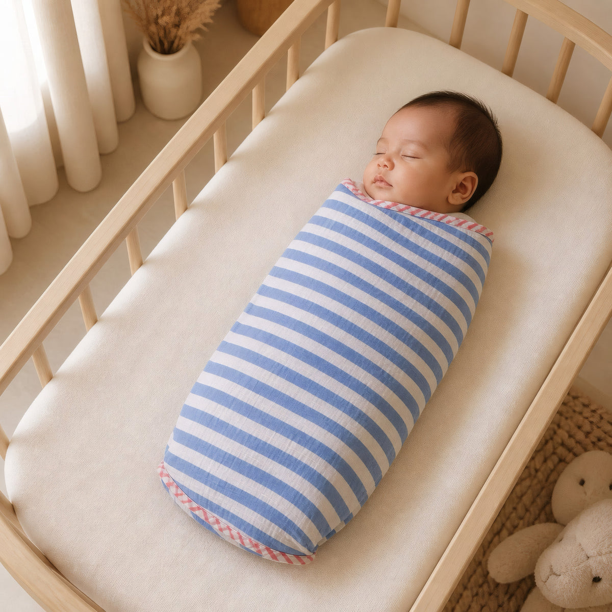Bunny Floral & Stripe print hand block-printed cotton muslin baby swaddle set