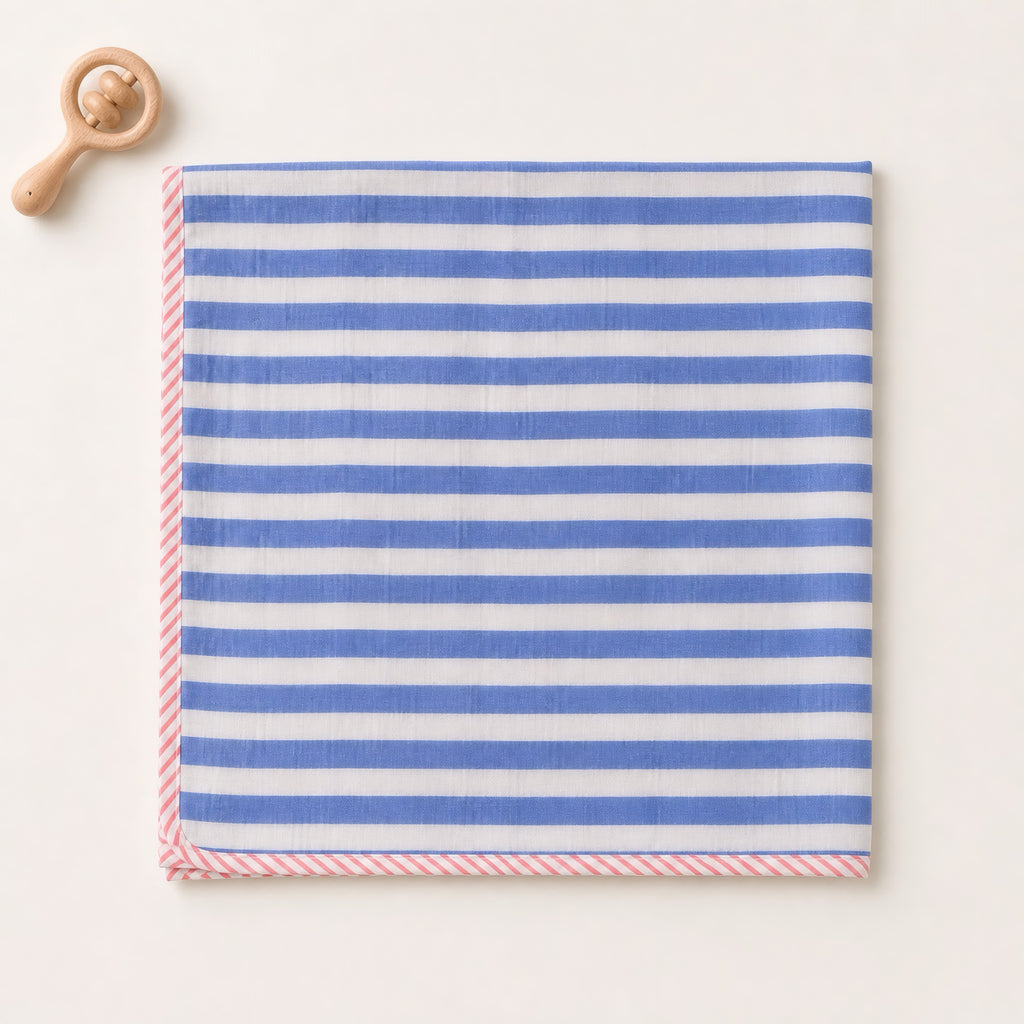 Bunny Floral & Stripe print hand block-printed cotton muslin baby swaddle set